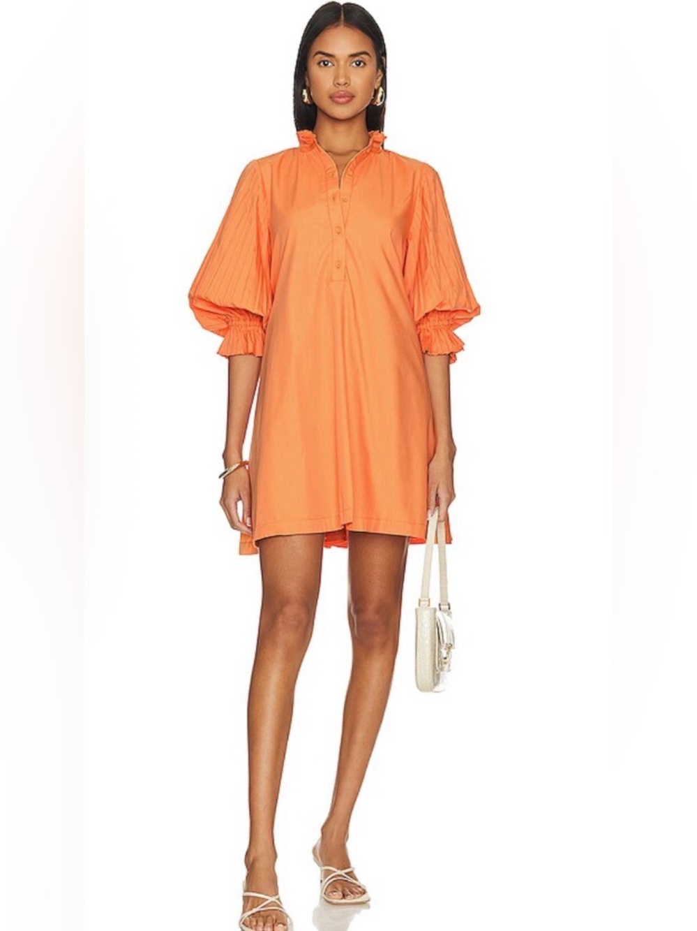 SOVERE FOCUS PLEAT SMOCK DRESS in PAPAYA ORANGE SIZE Medium